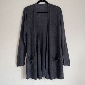 Eileen Fisher Gray Organic Linen/Cotton Slub Knit Open Cardigan Sz L